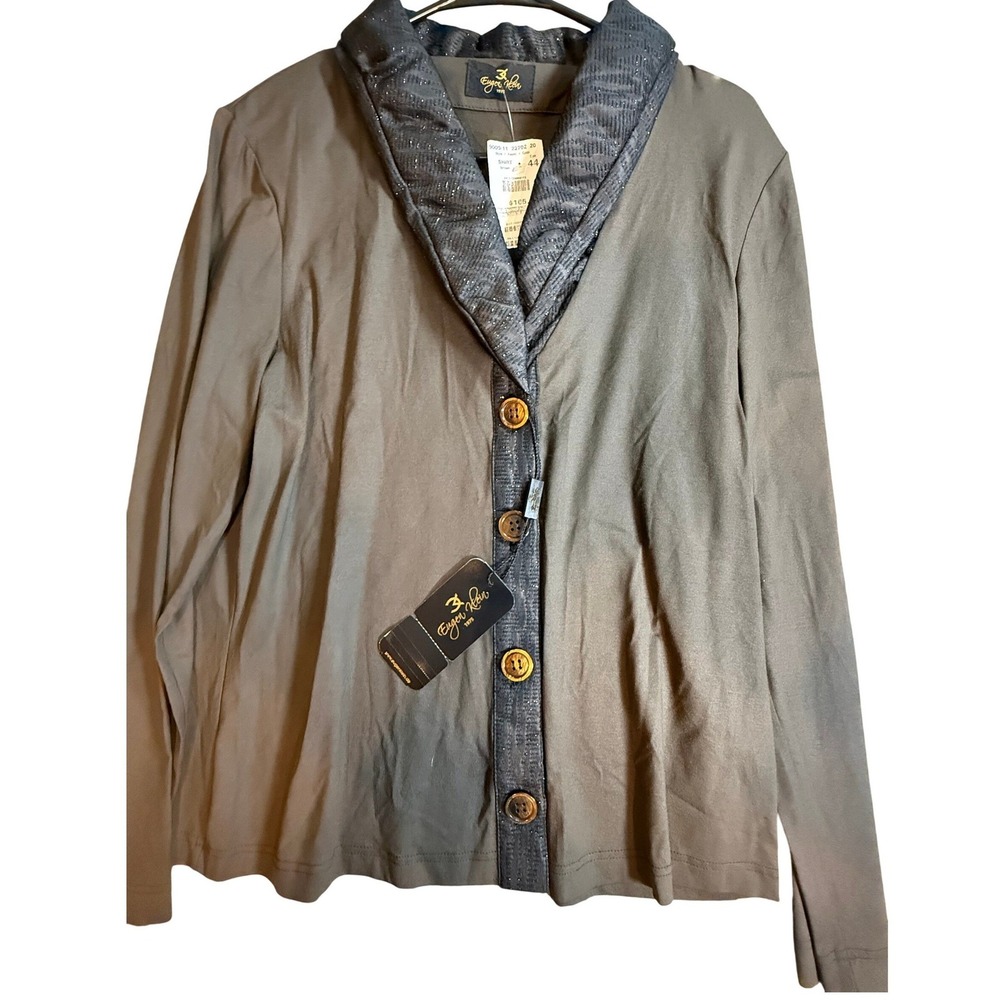 Eugen Klein Brown Long Sleeve Button Up Shirt Shawl Collar Size 10/12 NWT